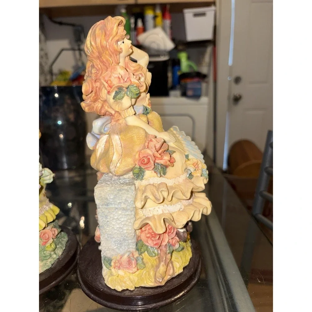 Vintage Victorian Style Lady Figurines Set 2pc Floral Dress Statue Decor 8